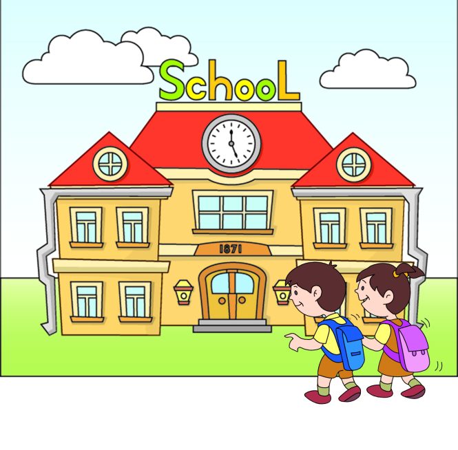 Boy and gril going school